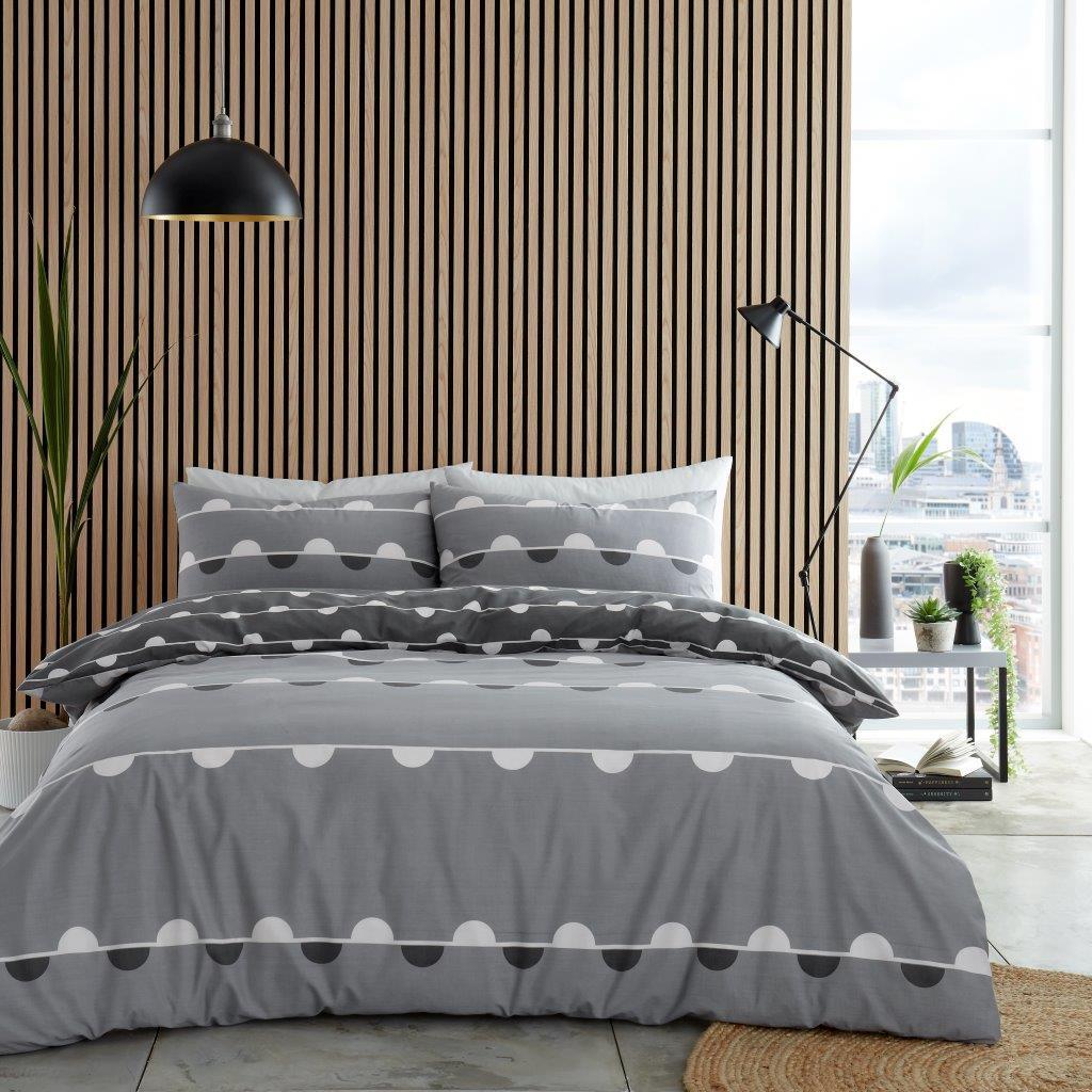 Simple Reversible Geo Duvet Quilt Cover & Pillow Case Bedding Set Grey