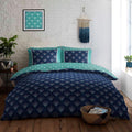 Kaya Reversible Duvet Quilt Cover & Pillow Case Bedding Bed Set Blue