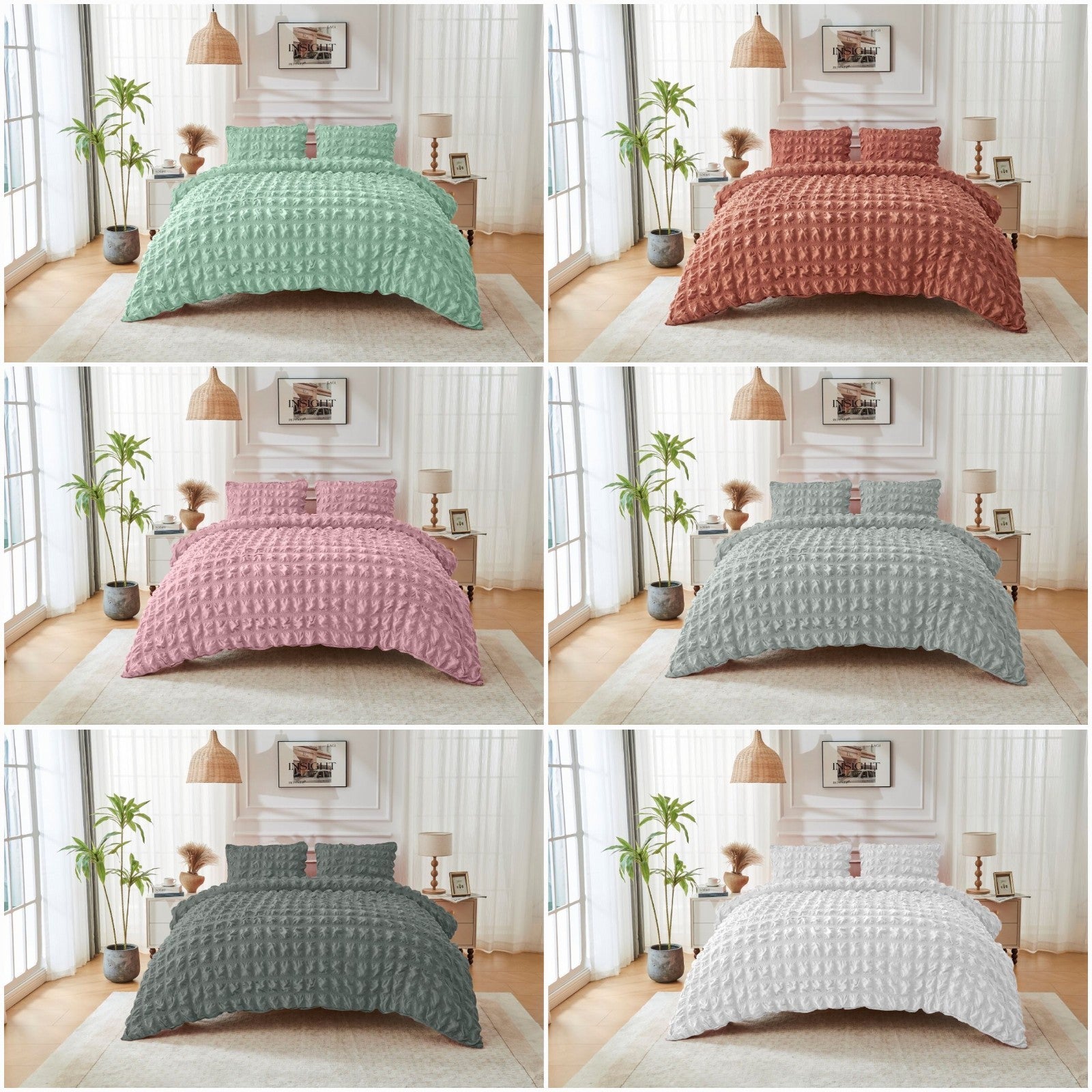 Seersucker Ripon Duvet Quilt Cover Pillow Case Bedding Bed Set 6 Colours