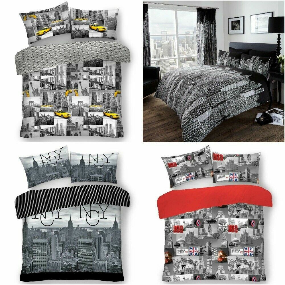 World Cities Theme NYC Paris London Luxurious Duvet Quilt Cover Bedding Set