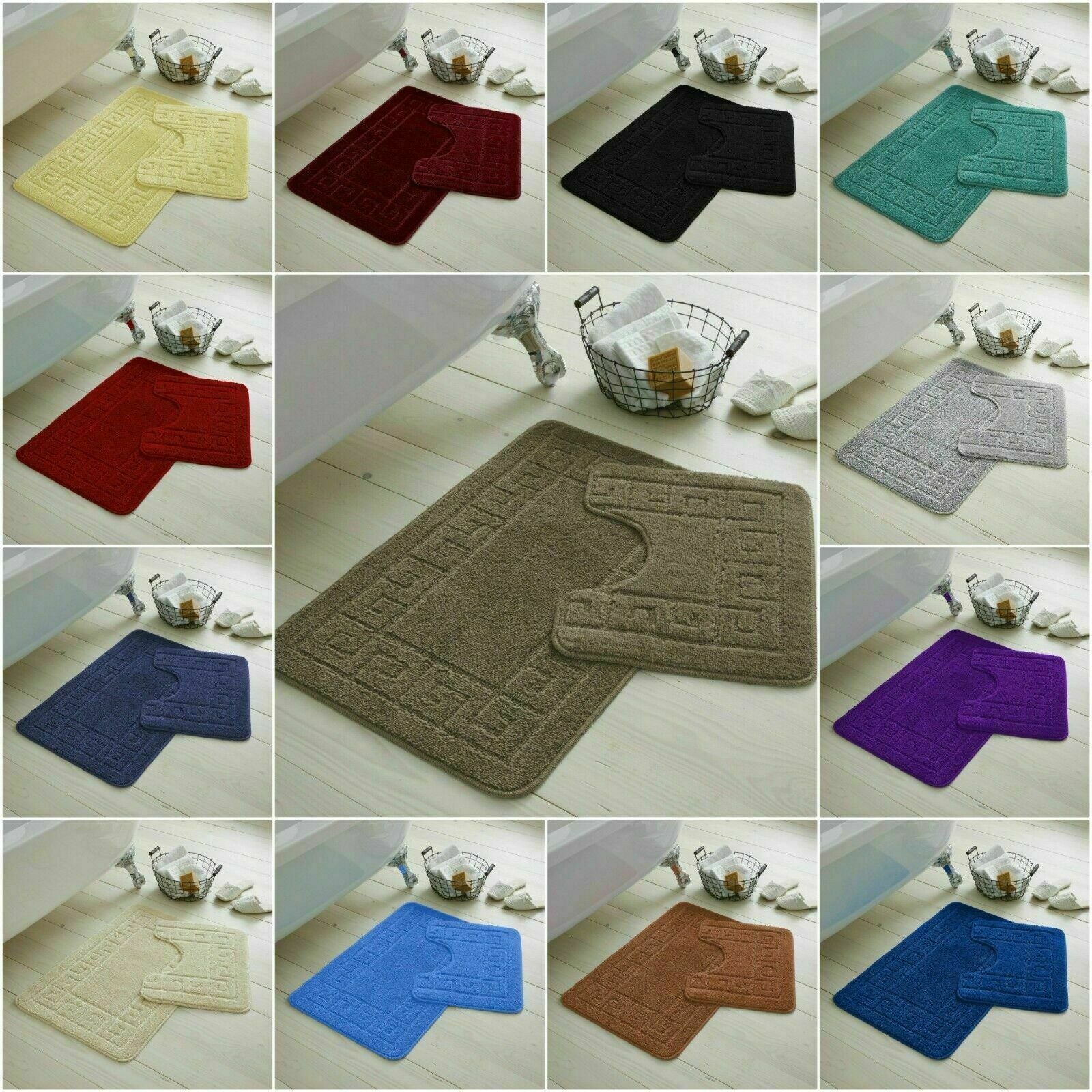 Bath Mat Set 2 Piece Greek Super Soft Bath Mat Pedestal Mat Non Slip Rubber Back