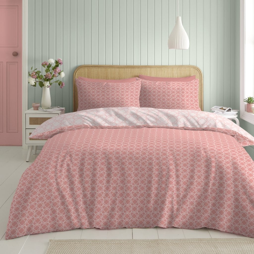 Oriental Floral Reversible Duvet Quilt Cover Pillow Case Bedding Bed Set Pink
