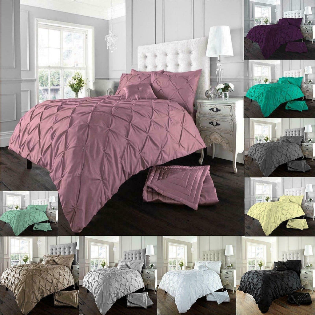 Alford Pintuck Luxurious Duvet Quilt Cover Bedding Set Silver Charcoal Grey
