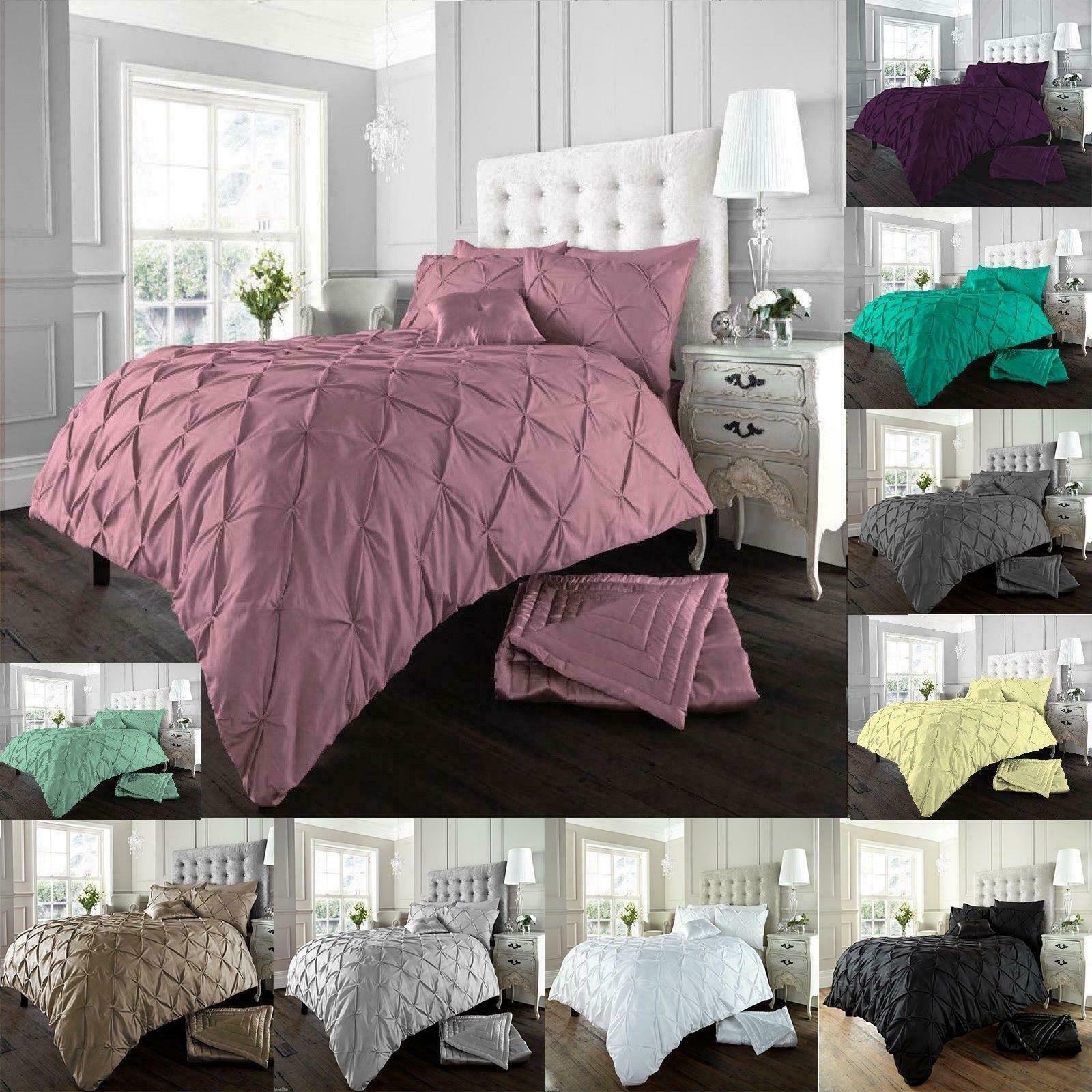Alford Pintuck Luxurious Duvet Quilt Cover Bedding Set Silver Charcoal Grey