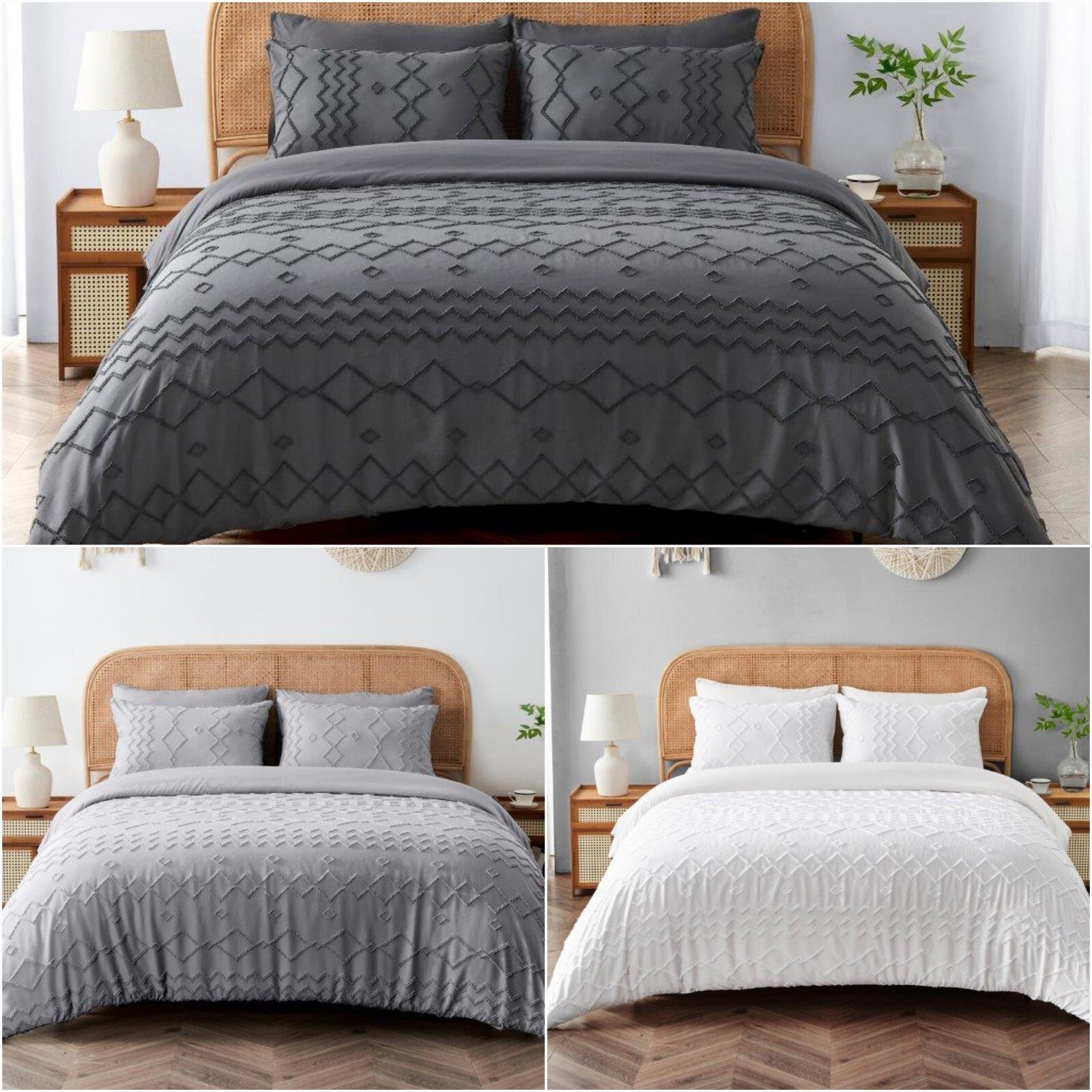 Clark Tufted Aztec Duvet Quilt Cover & Pillow Case Bedding Set Microfibre