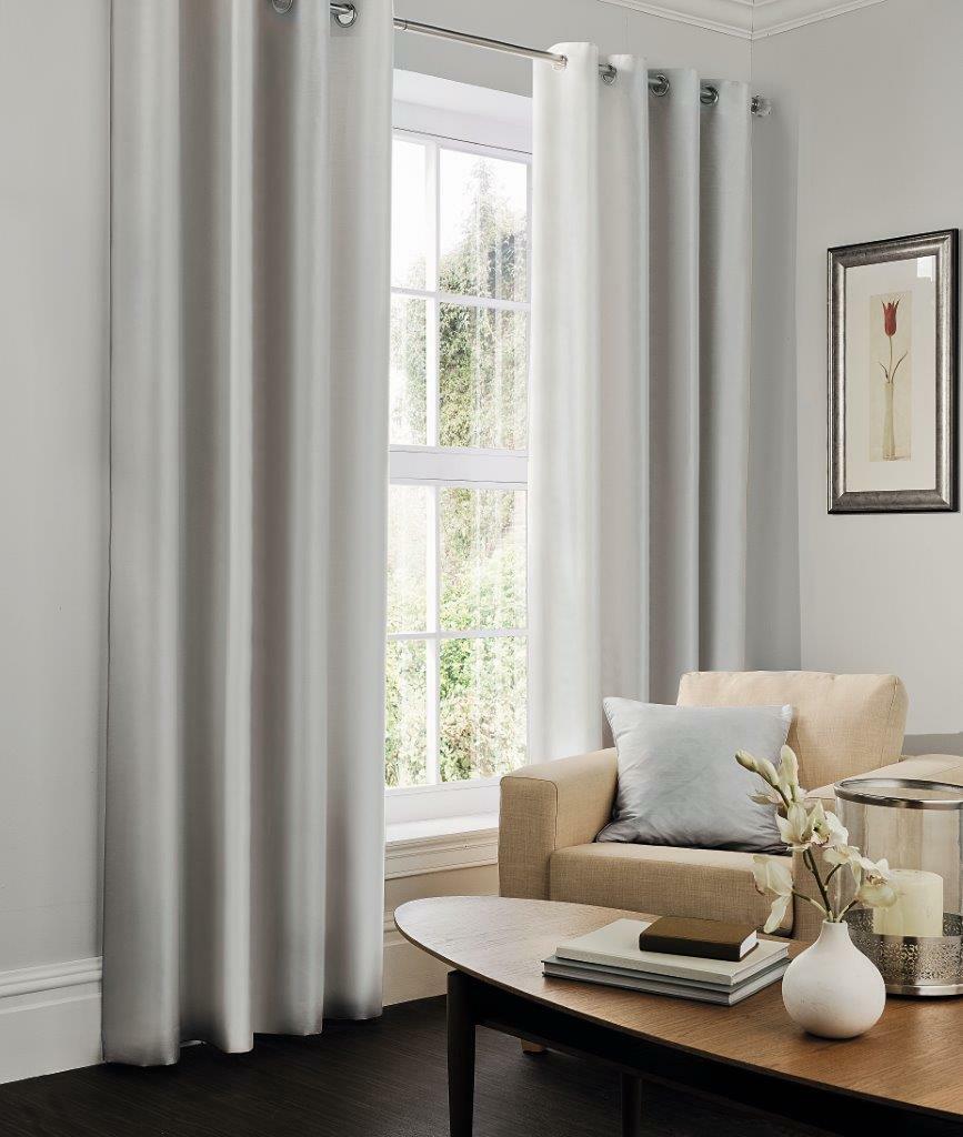 Luxurious Faux Silk Curtains Ready Made Eyelet Top Fully Lined with Tie Backs