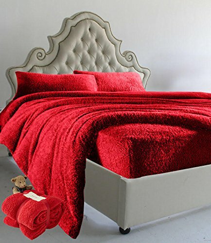 Teddy Bear Fleece Duvet Quilt Cover Bedding Set Plain Blue Beige Black Grey Pink