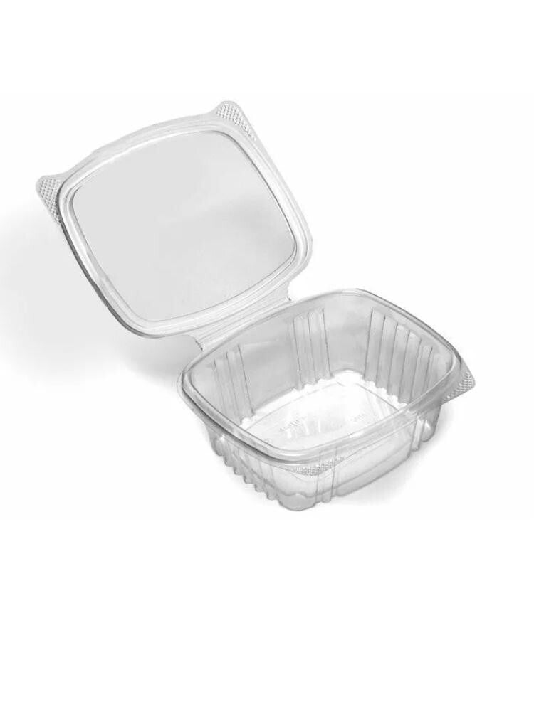 500 x 250cc Clear Plastic Salad Containers with Hinged Lids Leakproof Rectangle
