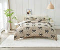 Teddy Fleece Bows Natural Duvet Quilt Cover Bedding Set