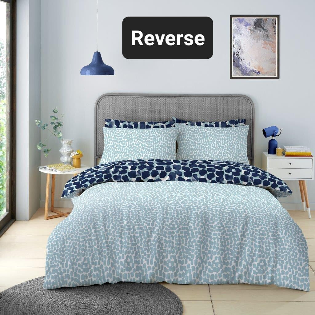 Norah Spots Reversible Duvet Quilt Cover & Pillow Case Bedding Bed Set Blue