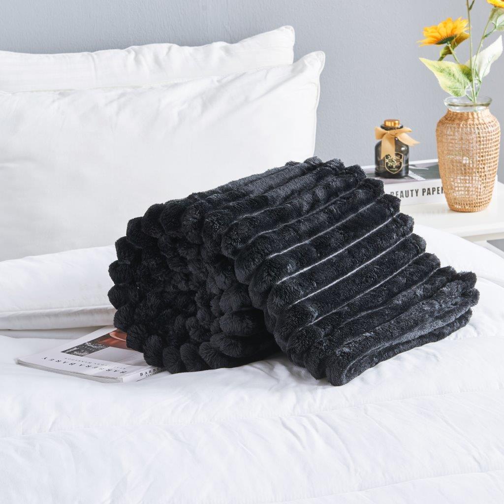 Chunky Ribbed Fleece Throw Soft Warm Cosy Couch Sofa Settee Chair Bed Blanket