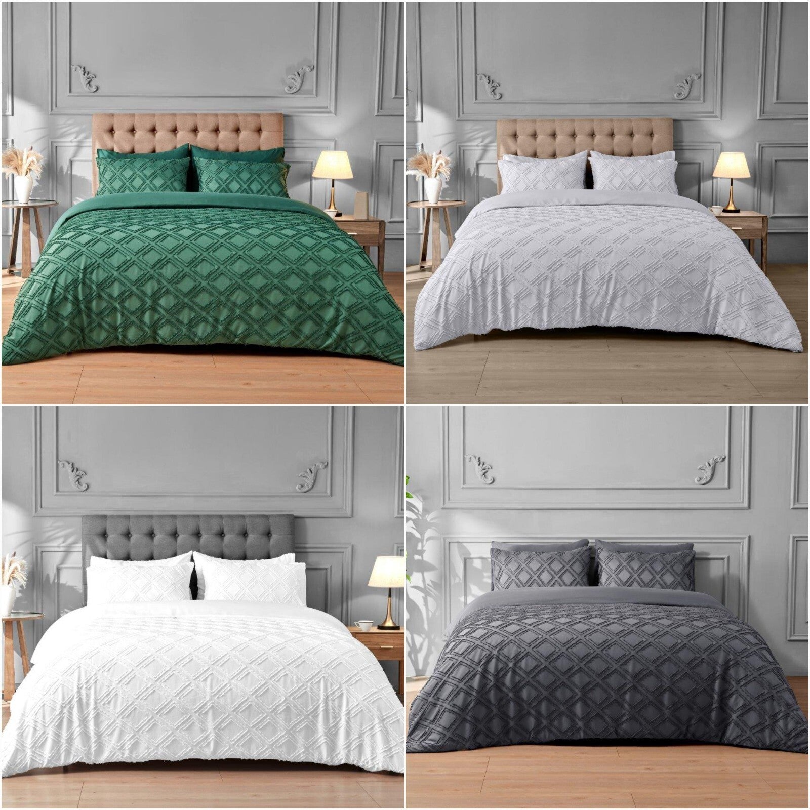 Edison Tufted Diamond Duvet Quilt Cover & Pillow Case Bedding Set Microfibre