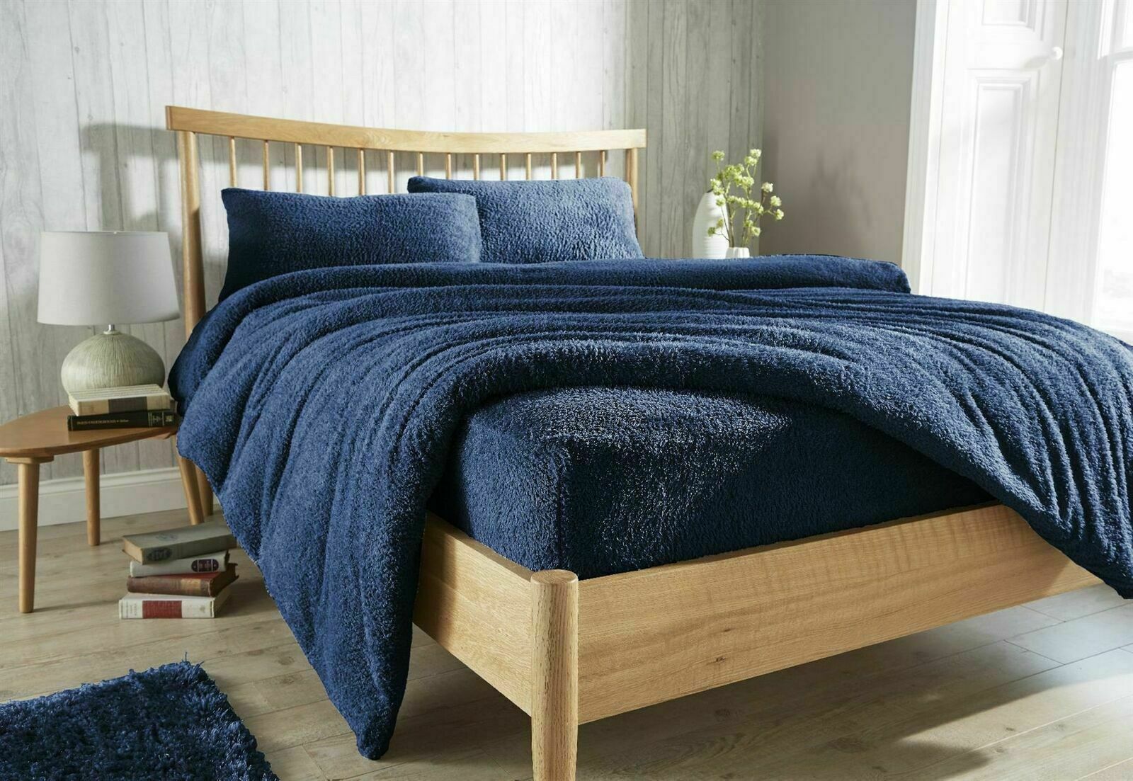Teddy Bear Fleece Duvet Quilt Cover Bedding Set Plain Blue Beige Black Grey Pink