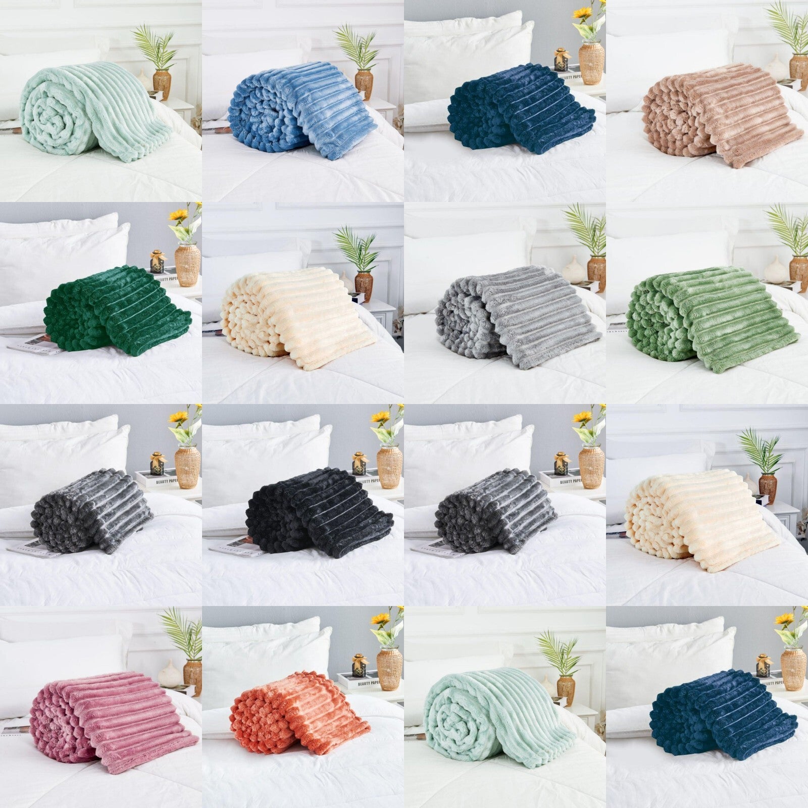 Chunky Ribbed Fleece Throw Soft Warm Cosy Couch Sofa Settee Chair Bed Blanket
