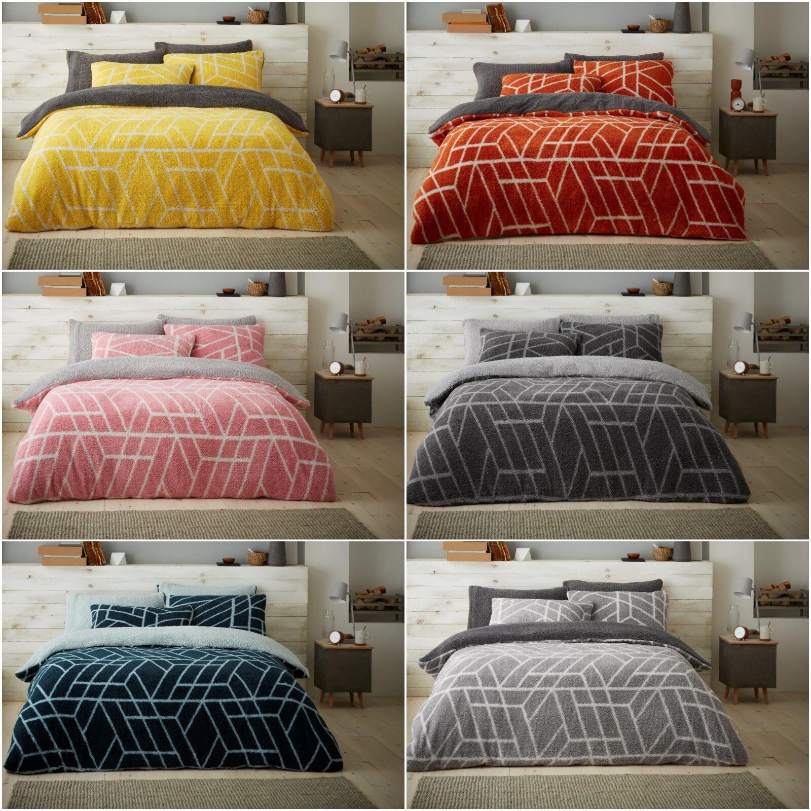 Teddy Fleece Ely Geometric Duvet Quilt Cover Bedding Set
