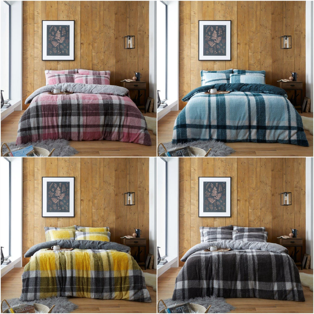 Teddy Fleece Windsor Check Checked Duvet Quilt Cover Bedding Set