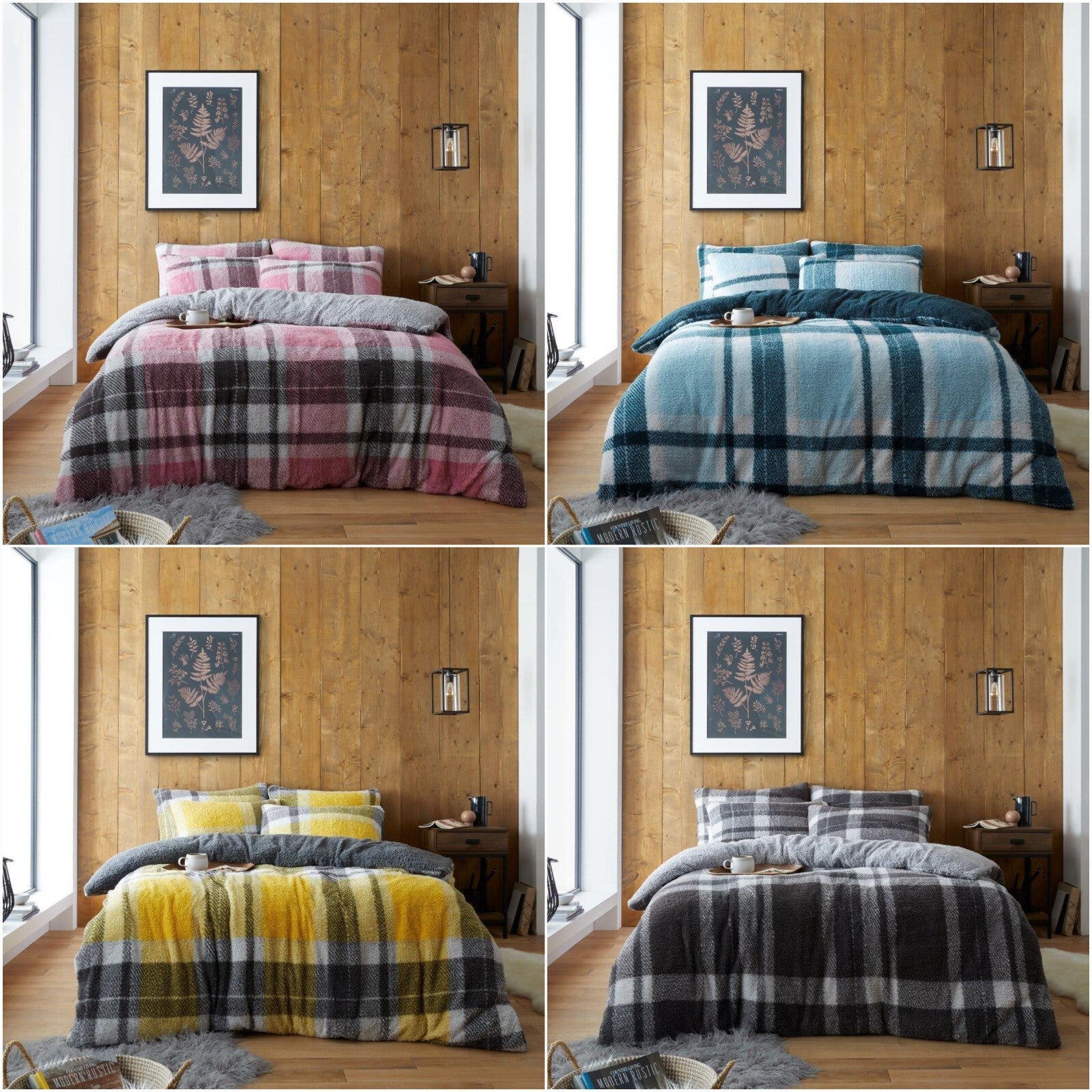 Teddy Fleece Windsor Check Checked Duvet Quilt Cover Bedding Set
