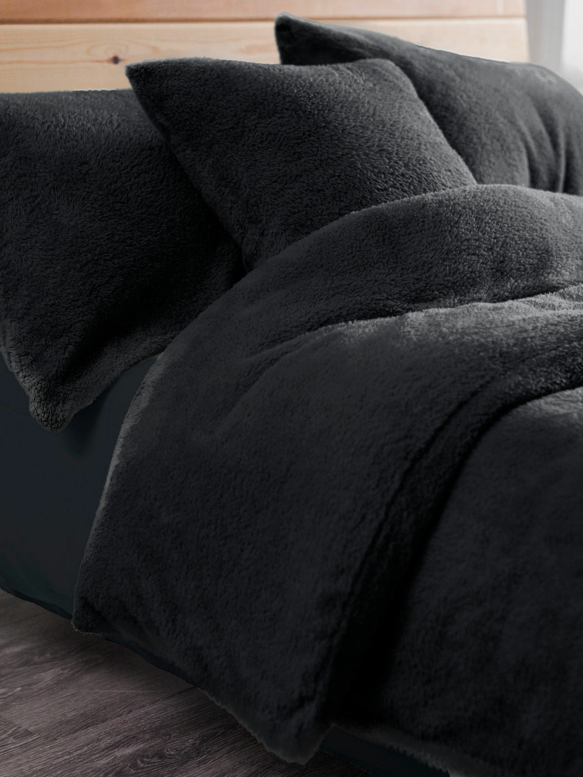 Teddy Bear Fleece Duvet Quilt Cover Bedding Set Plain Blue Beige Black Grey Pink