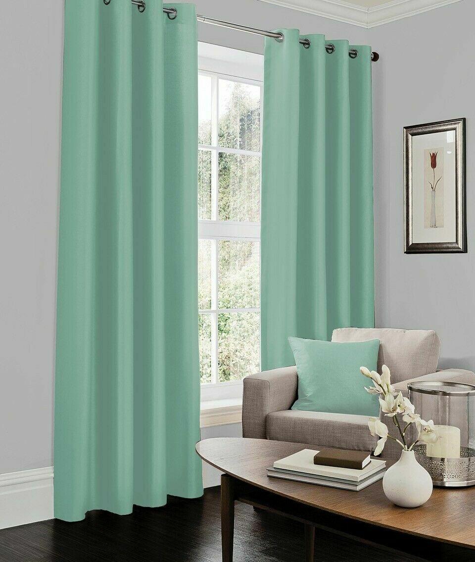 Luxurious Faux Silk Curtains Ready Made Eyelet Top Fully Lined with Tie Backs