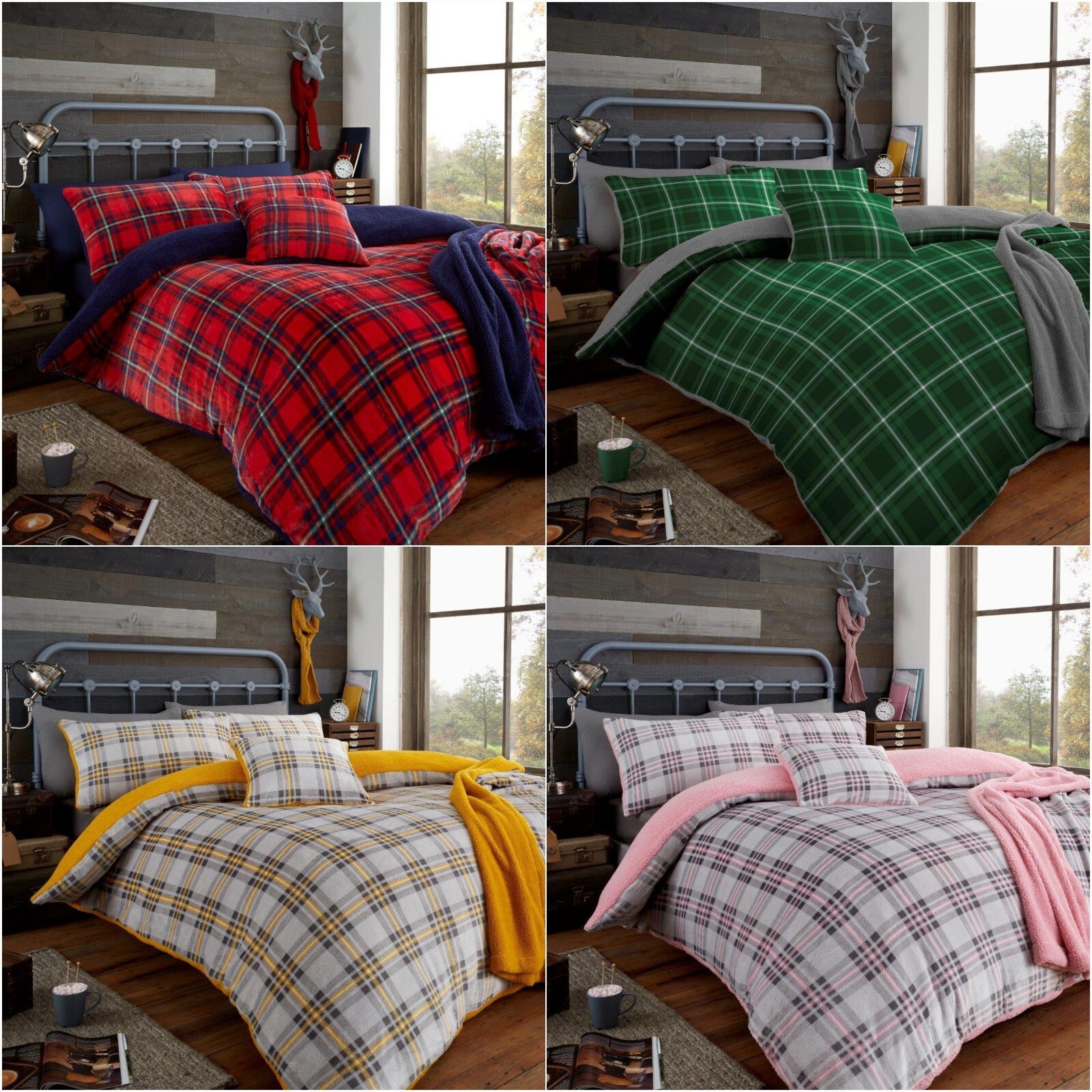 Teddy Bear Fleece Tartan Highland Check Checked Duvet Quilt Cover Bedding Set
