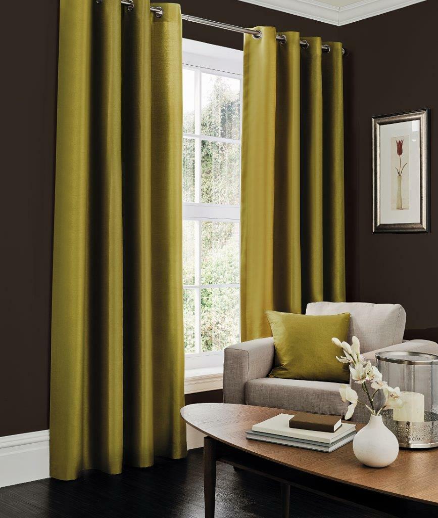 Luxurious Faux Silk Curtains Ready Made Eyelet Top Fully Lined with Tie Backs