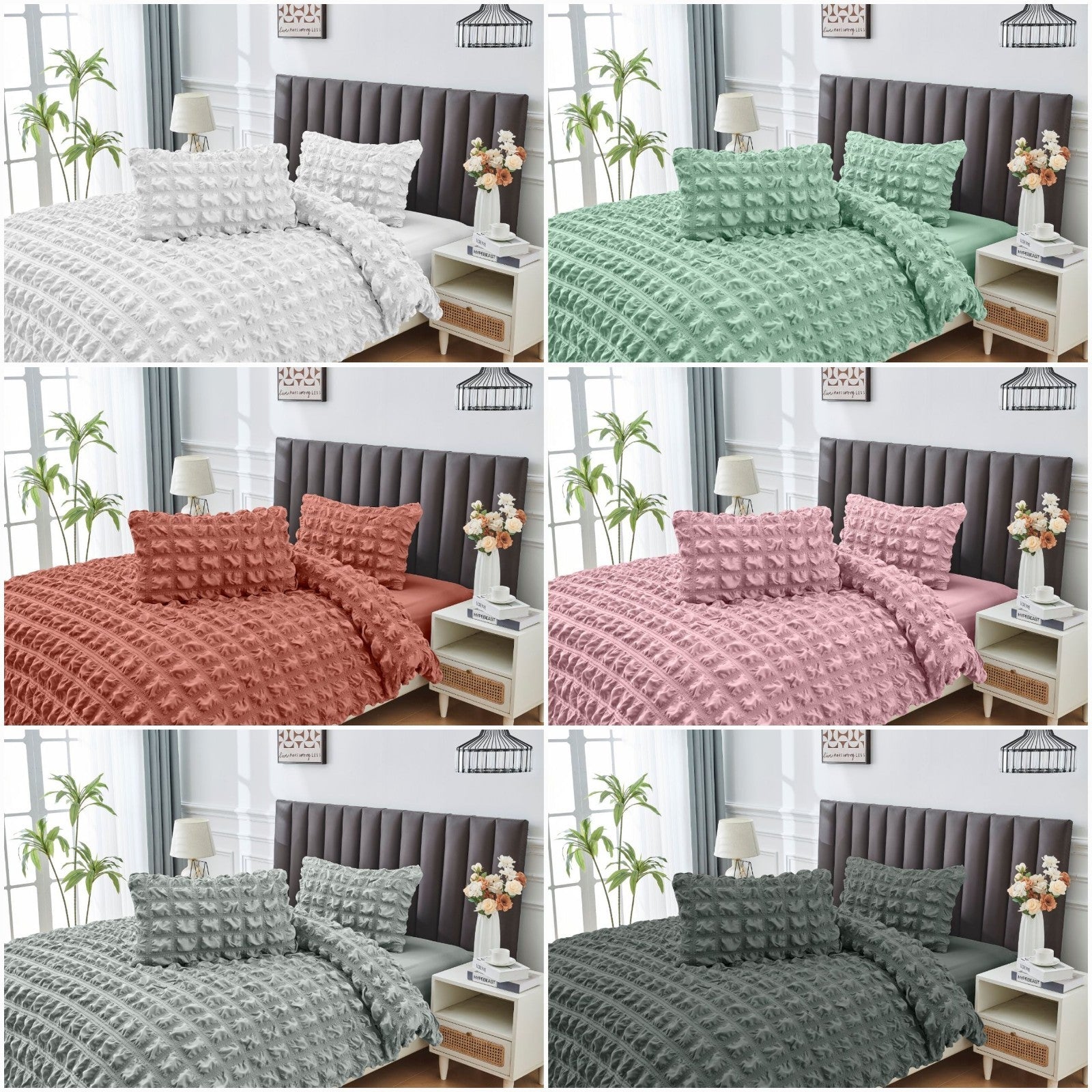 Seersucker Ripon Duvet Quilt Cover Pillow Case Bedding Bed Set 6 Colours