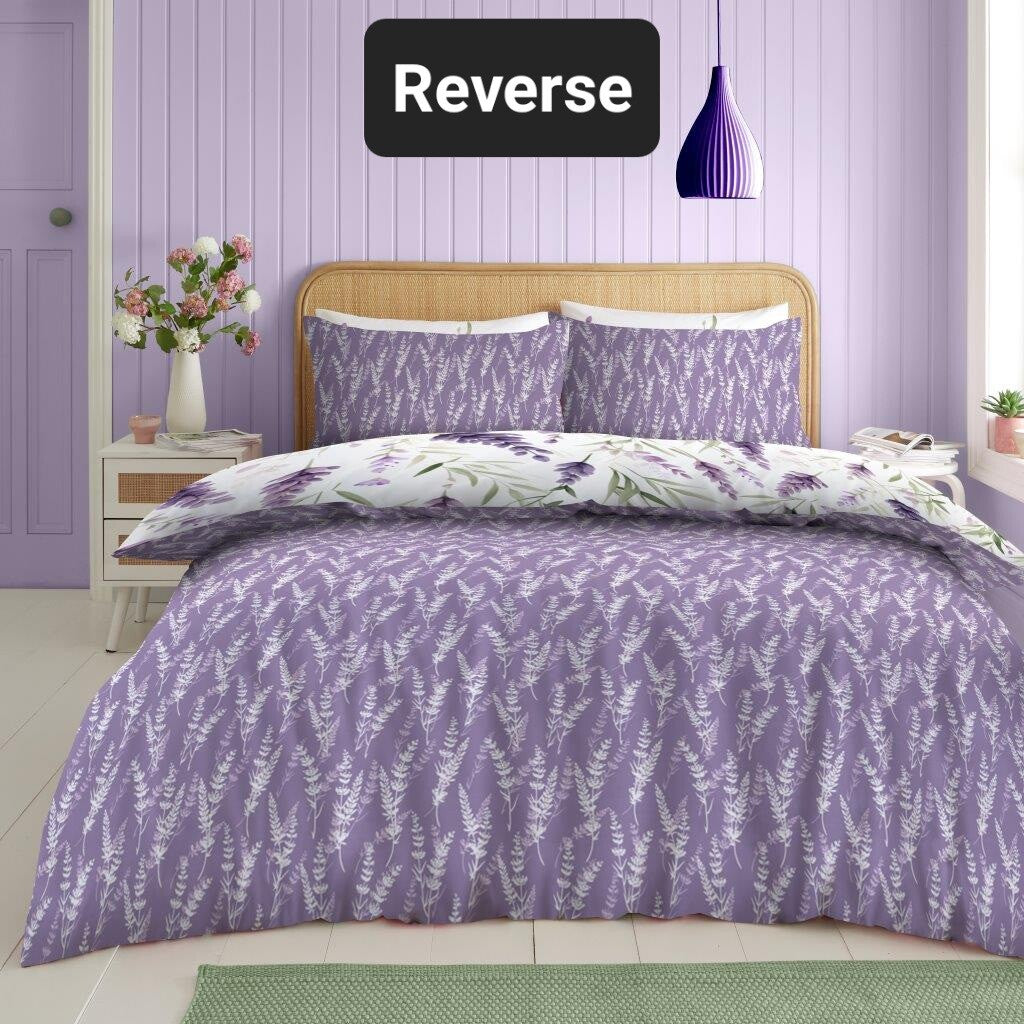 Lavender Floral Reversible Duvet Quilt Cover Pillow Case Bedding Bed Set Purple