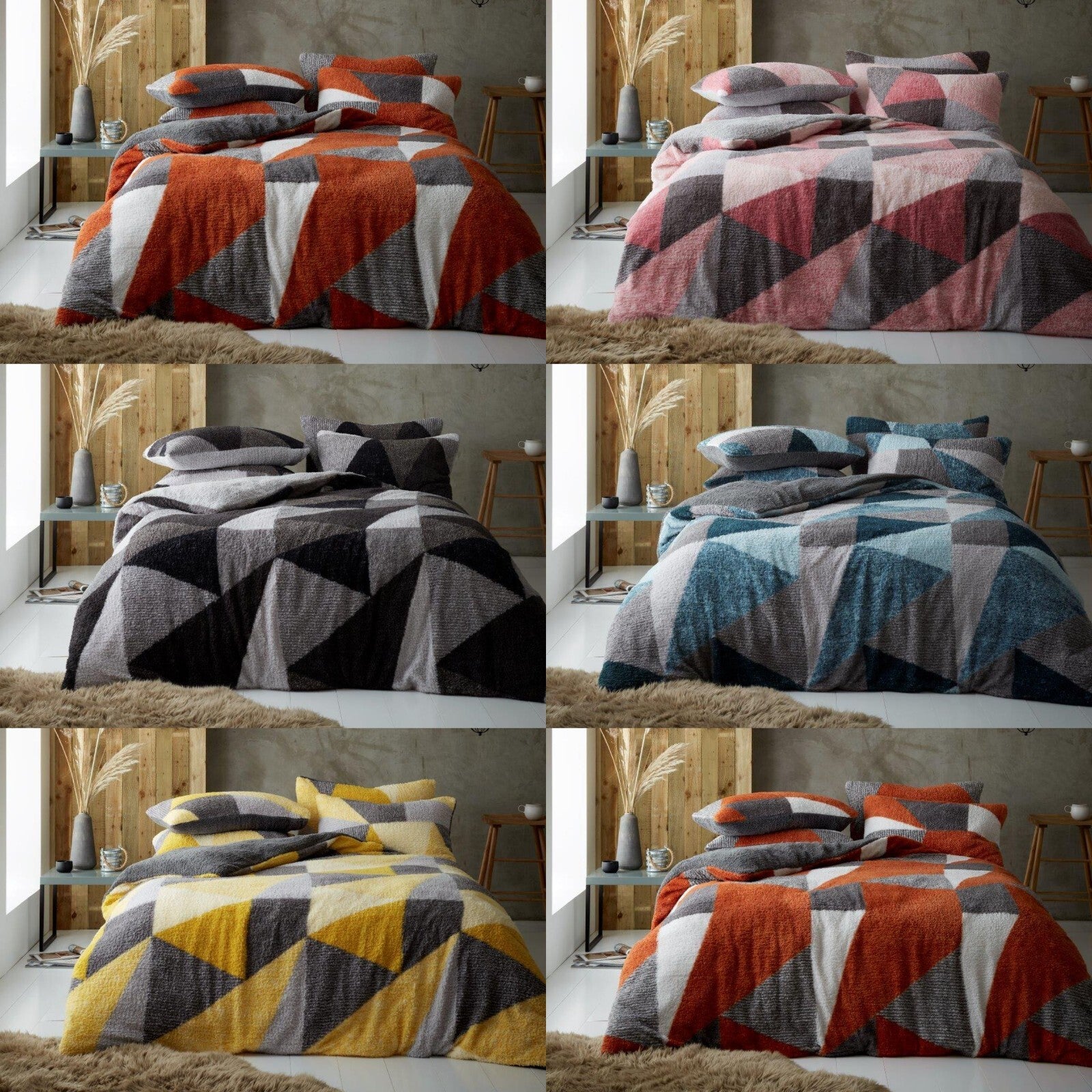 Teddy Fleece Lichfield Geometric Duvet Quilt Cover Bedding Set