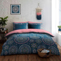 Imey Mandala Reversible Duvet Quilt Cover Pillow Case Bedding Bed Set Blue Pink