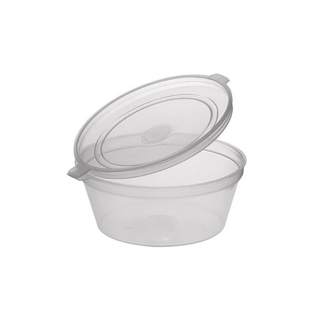 Hinged 2oz Clear Plastic Chutney Round Cup Pot With Lid Sauce Deli Condiment Dip