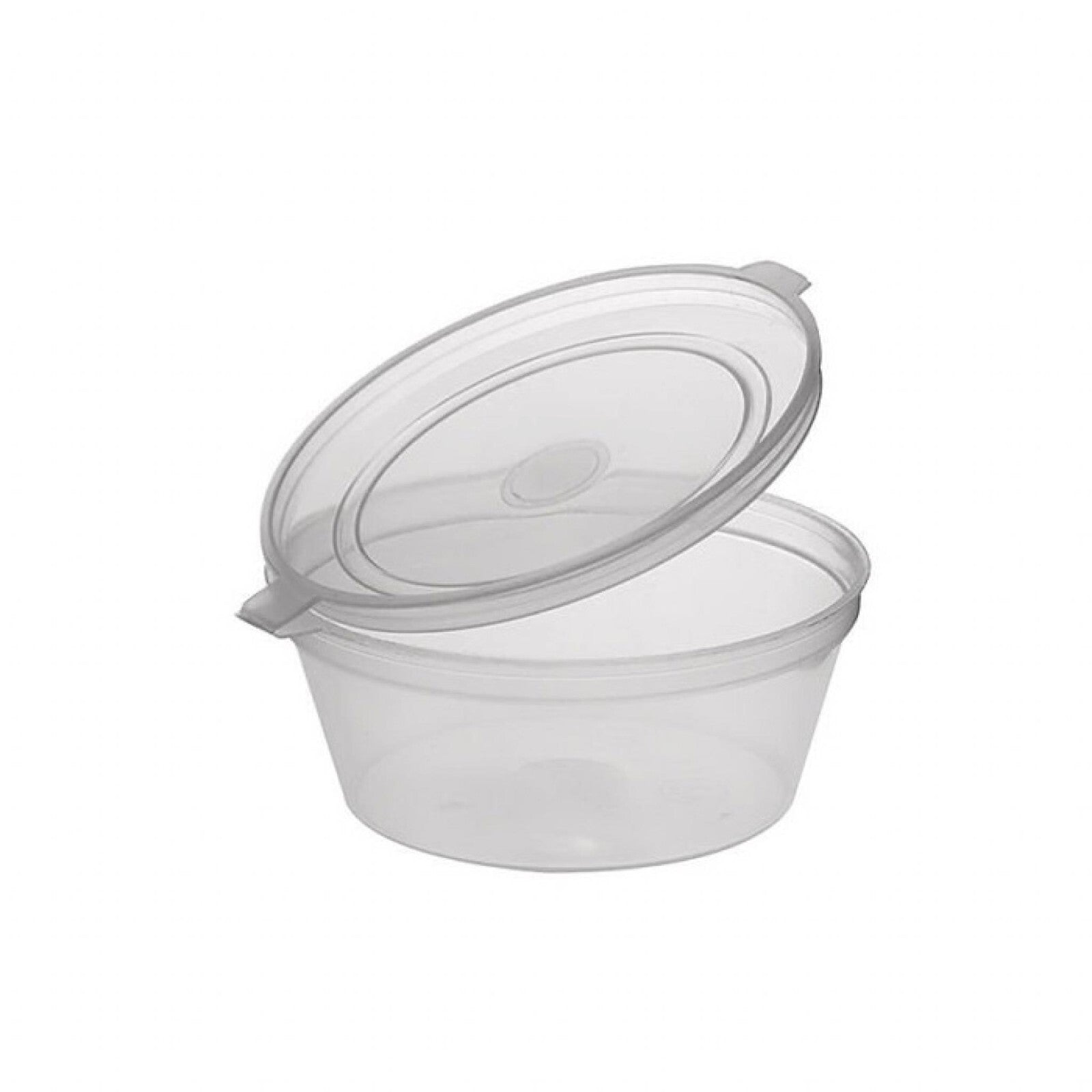 Hinged 2oz Clear Plastic Chutney Round Cup Pot With Lid Sauce Deli Condiment Dip
