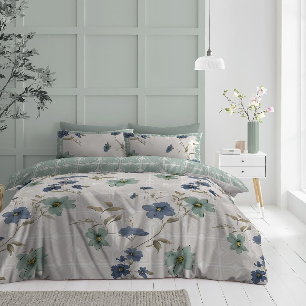 Sierra Floral Reversible Duvet Quilt Cover Pillow Case Bedding Bed Set Multi
