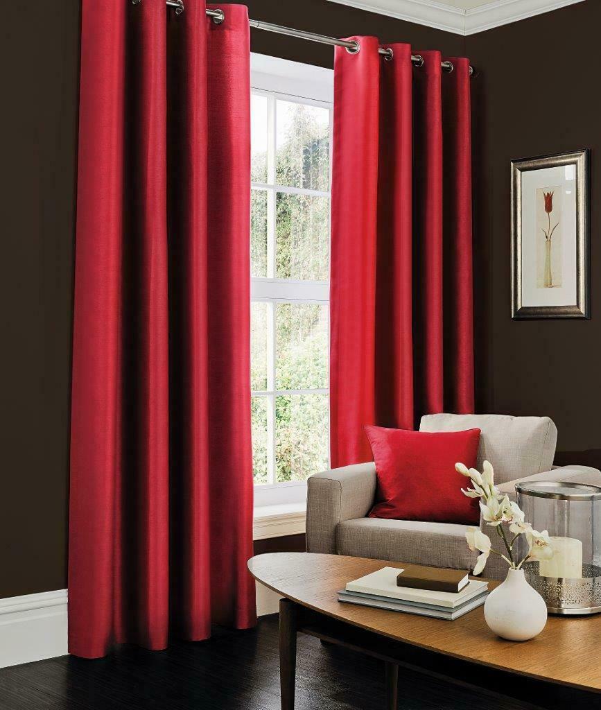Luxurious Faux Silk Curtains Ready Made Eyelet Top Fully Lined with Tie Backs