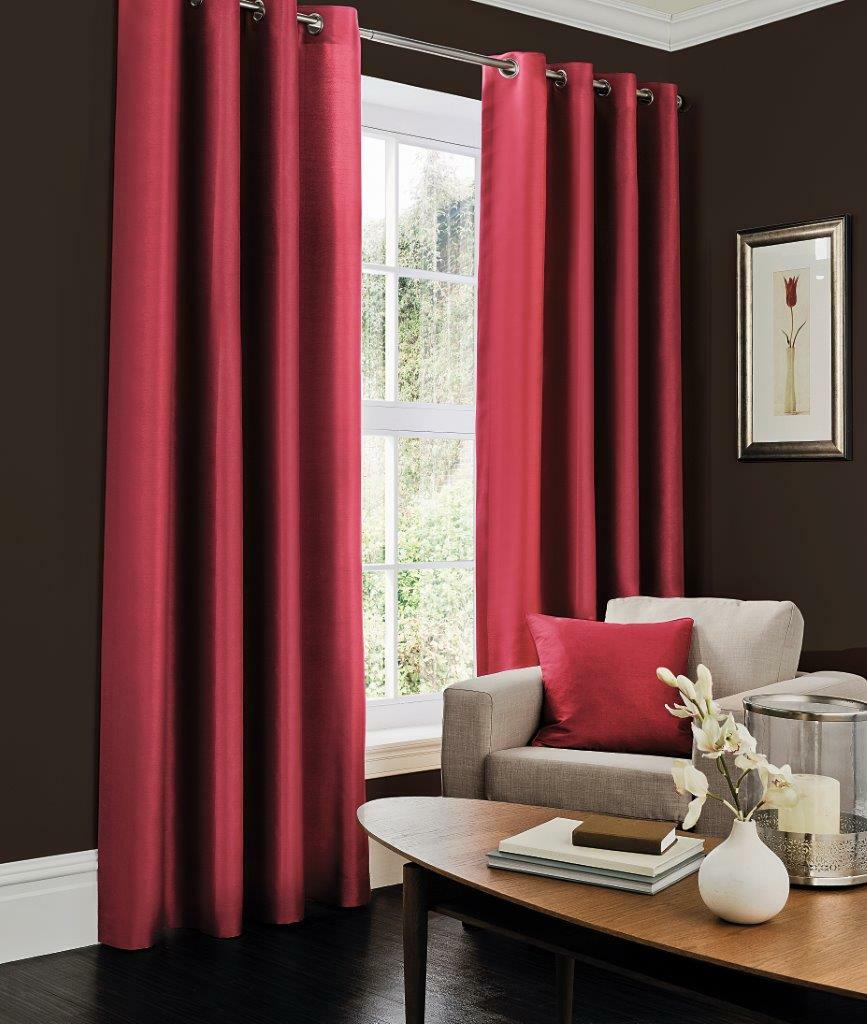 Luxurious Faux Silk Curtains Ready Made Eyelet Top Fully Lined with Tie Backs
