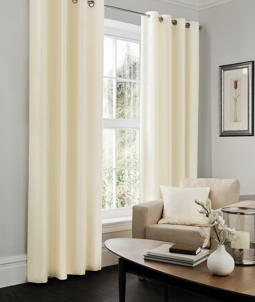 Luxurious Faux Silk Curtains Ready Made Eyelet Top Fully Lined with Tie Backs
