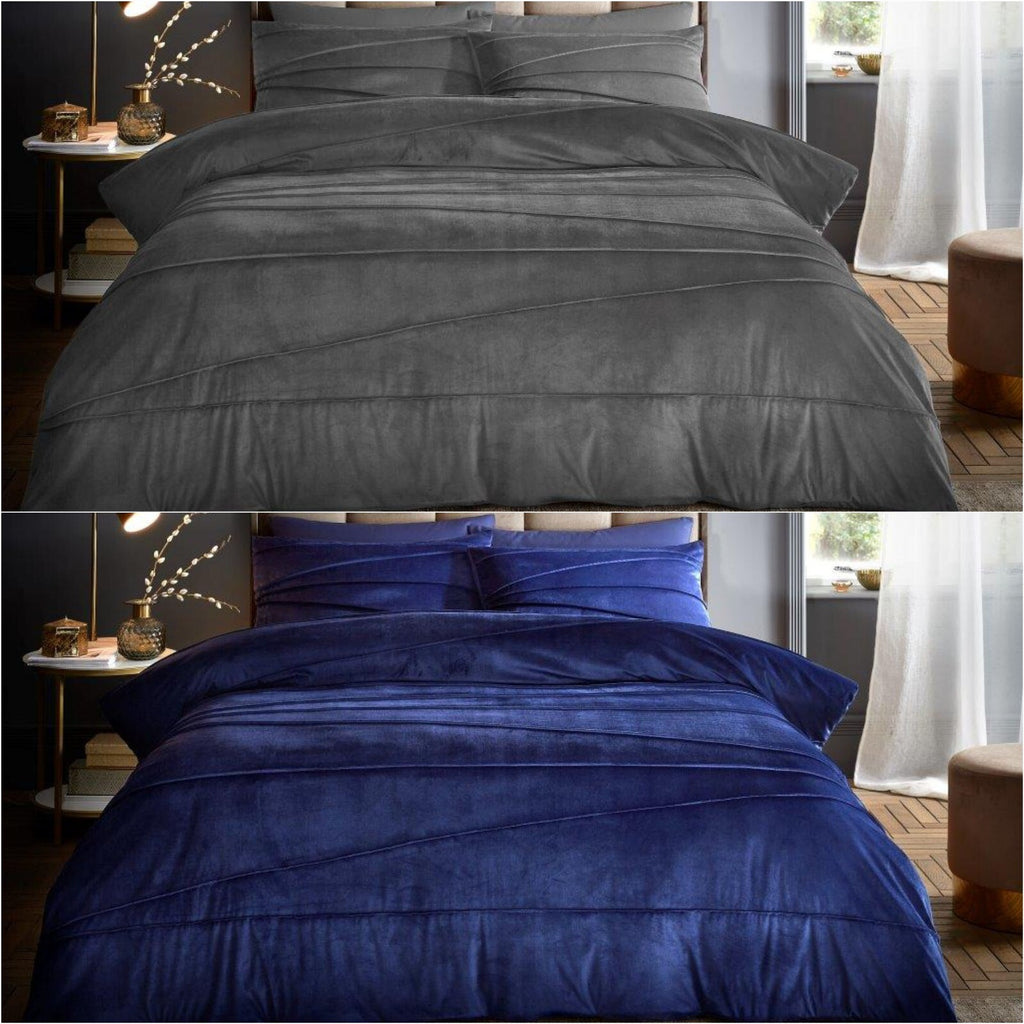 Starlie Velvet Duvet Quilt Cover & Pillow Case Bedding Set Charcoal Grey Navy