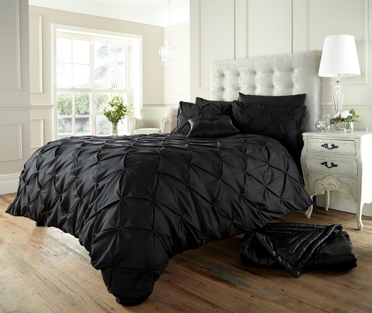 Alford Pintuck Luxurious Duvet Quilt Cover Bedding Set Silver Charcoal Grey