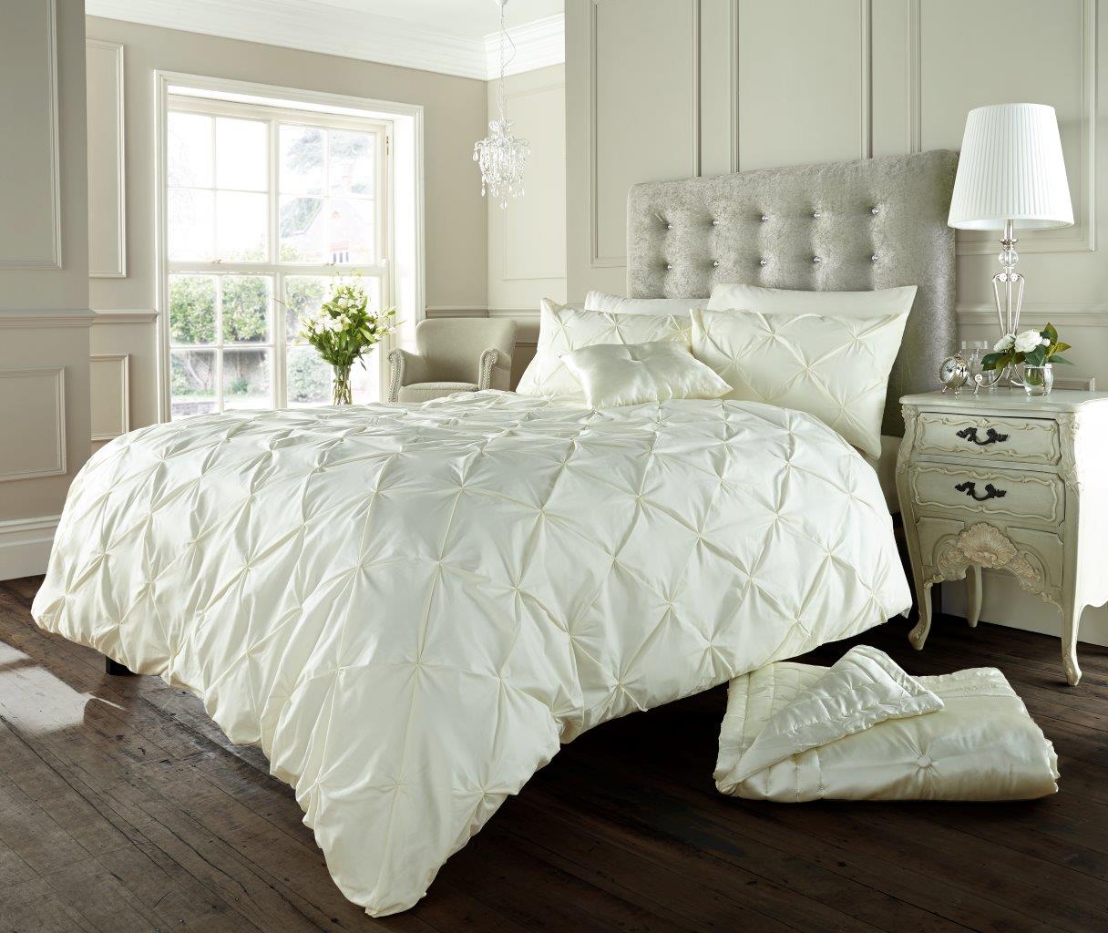 Alford Pintuck Luxurious Duvet Quilt Cover Bedding Set Silver Charcoal Grey