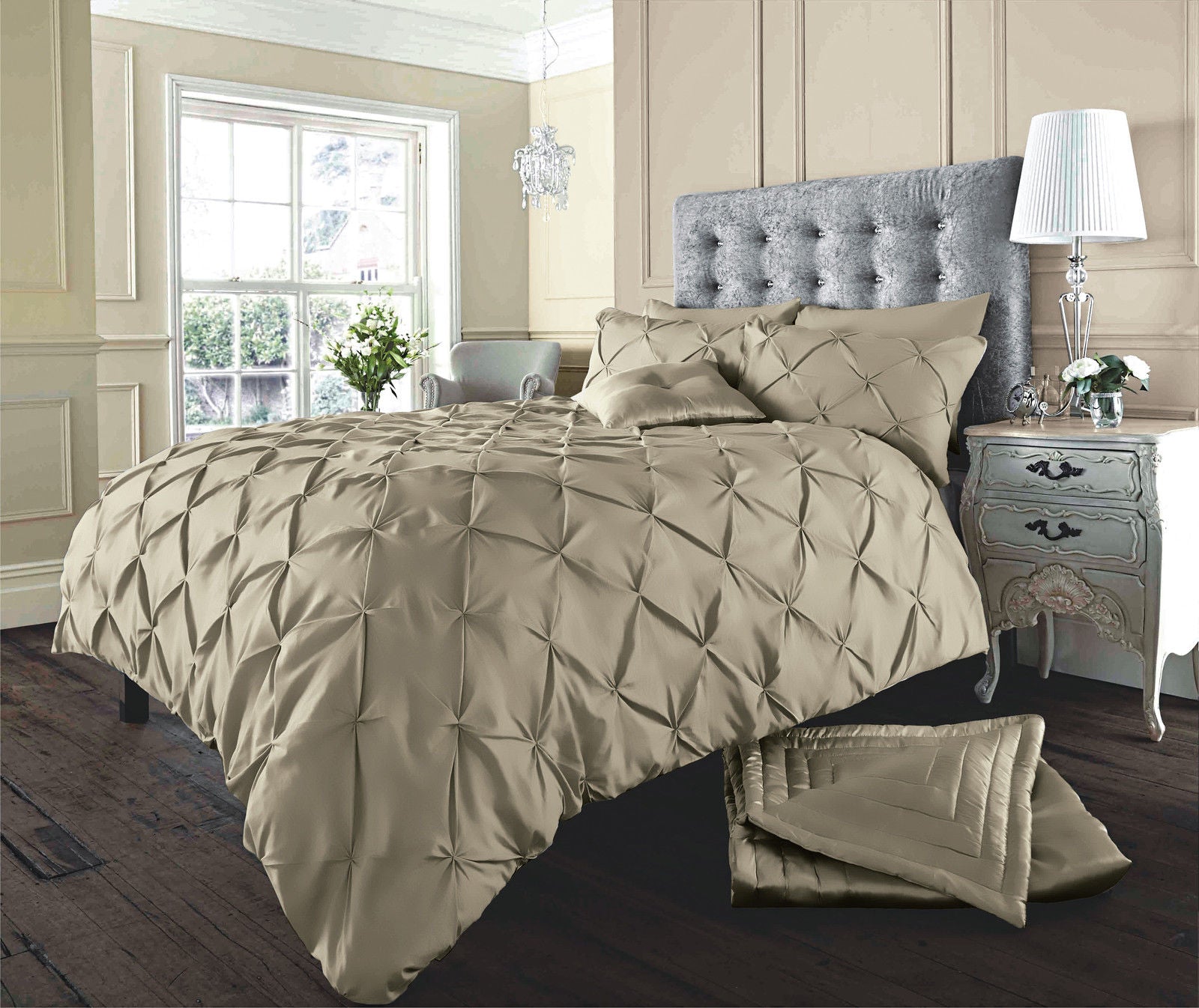 Alford Pintuck Luxurious Duvet Quilt Cover Bedding Set Silver Charcoal Grey