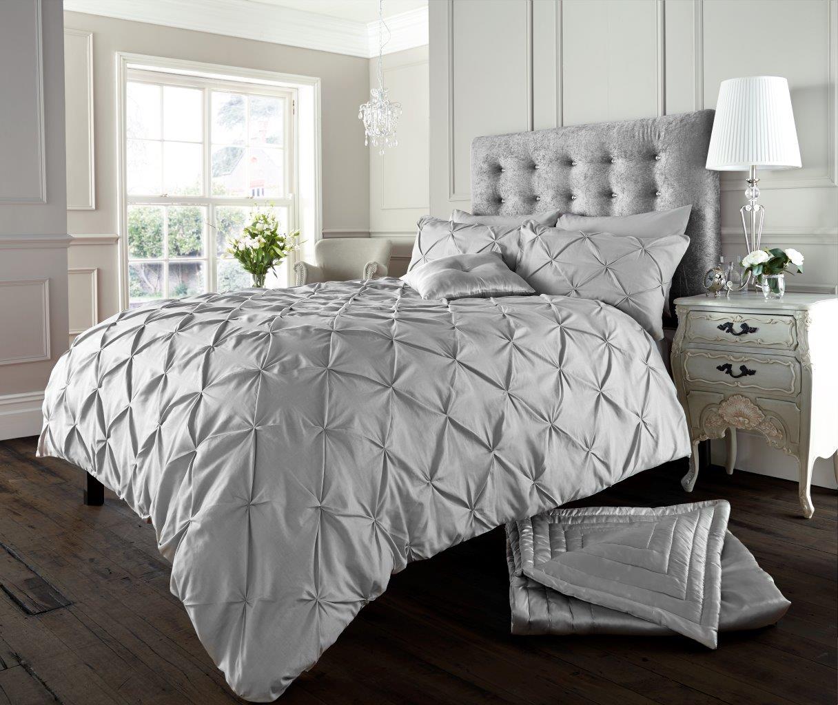 Alford Pintuck Luxurious Duvet Quilt Cover Bedding Set Silver Charcoal Grey