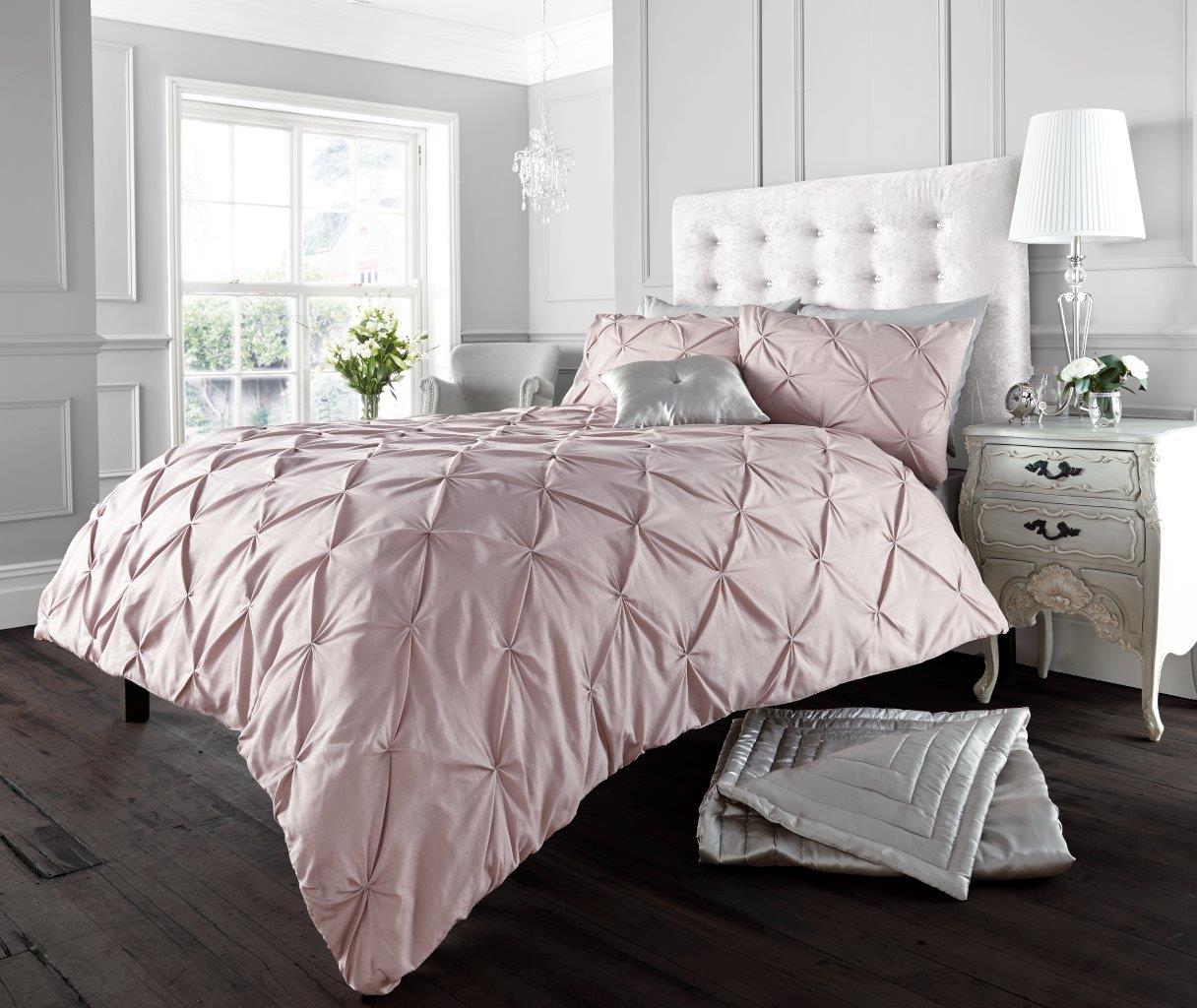 Alford Pintuck Luxurious Duvet Quilt Cover Bedding Set Silver Charcoal Grey