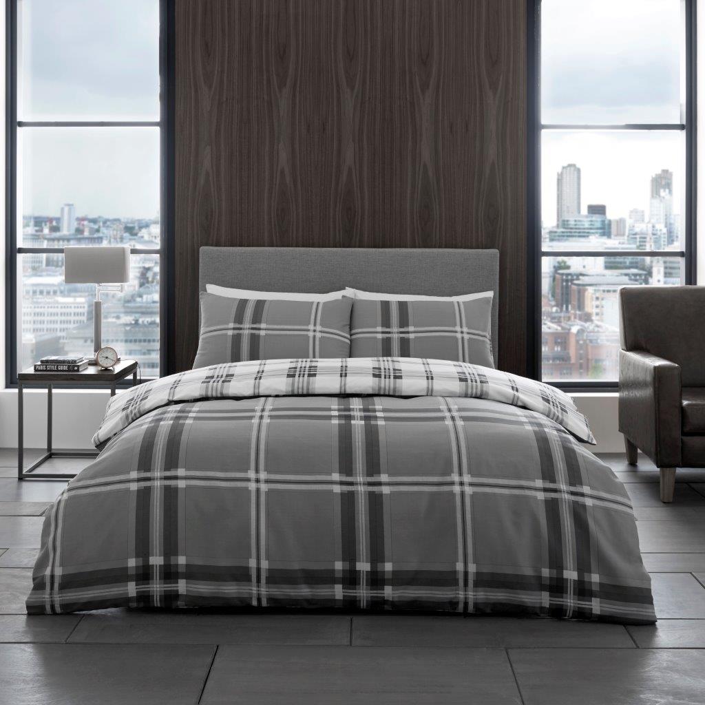 Bardsley Check Duvet Quilt Cover with Pillow Case Bedding Set Grey Red Teal