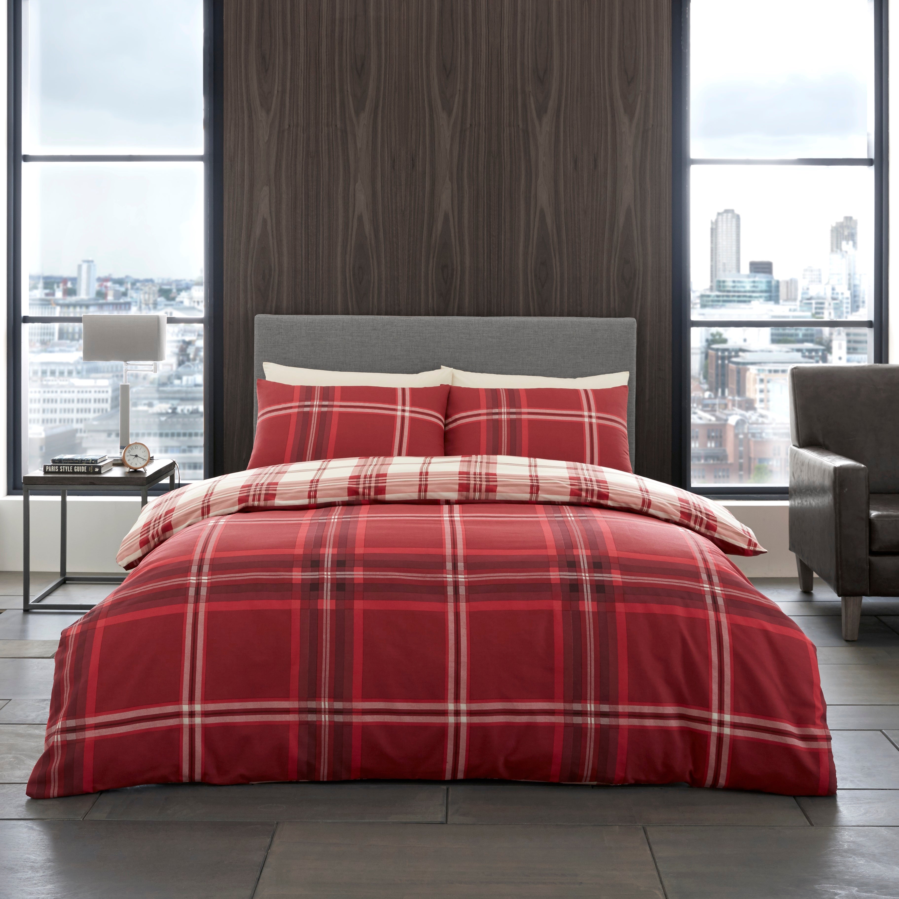 Bardsley Check Duvet Quilt Cover with Pillow Case Bedding Set Grey Red Teal