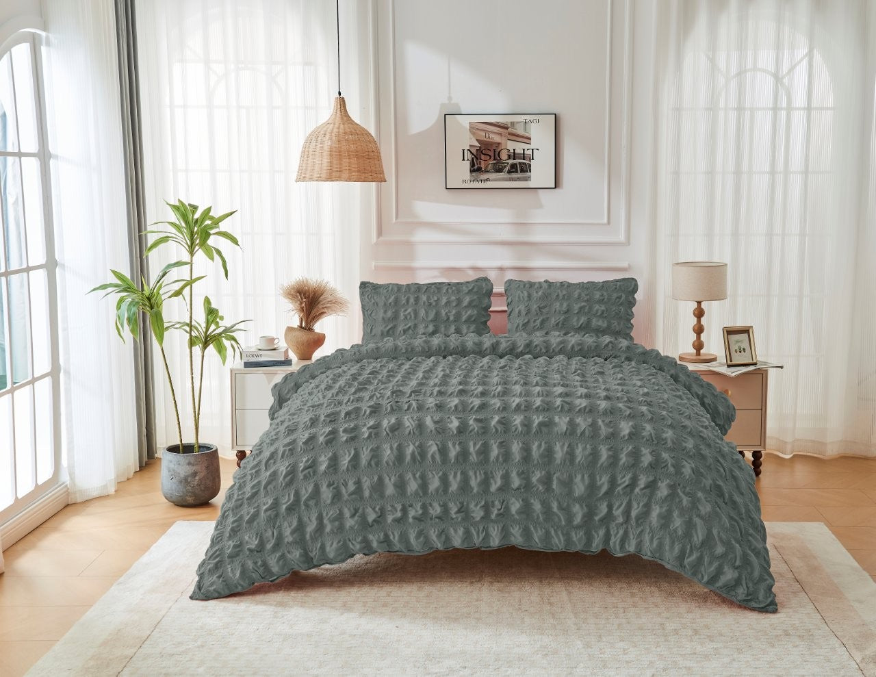 Seersucker Ripon Duvet Quilt Cover Pillow Case Bedding Bed Set 6 Colours