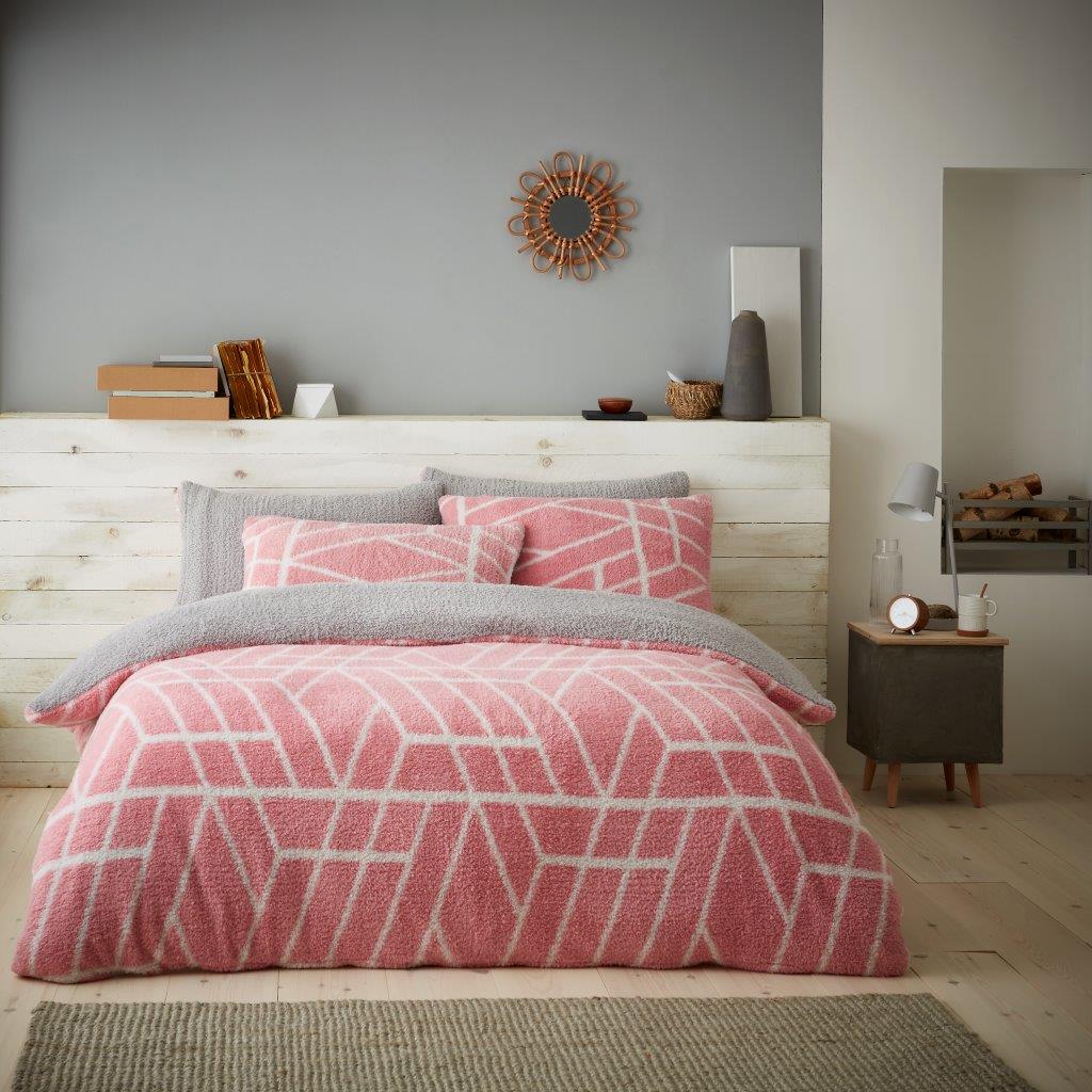 Teddy Fleece Ely Geometric Duvet Quilt Cover Bedding Set