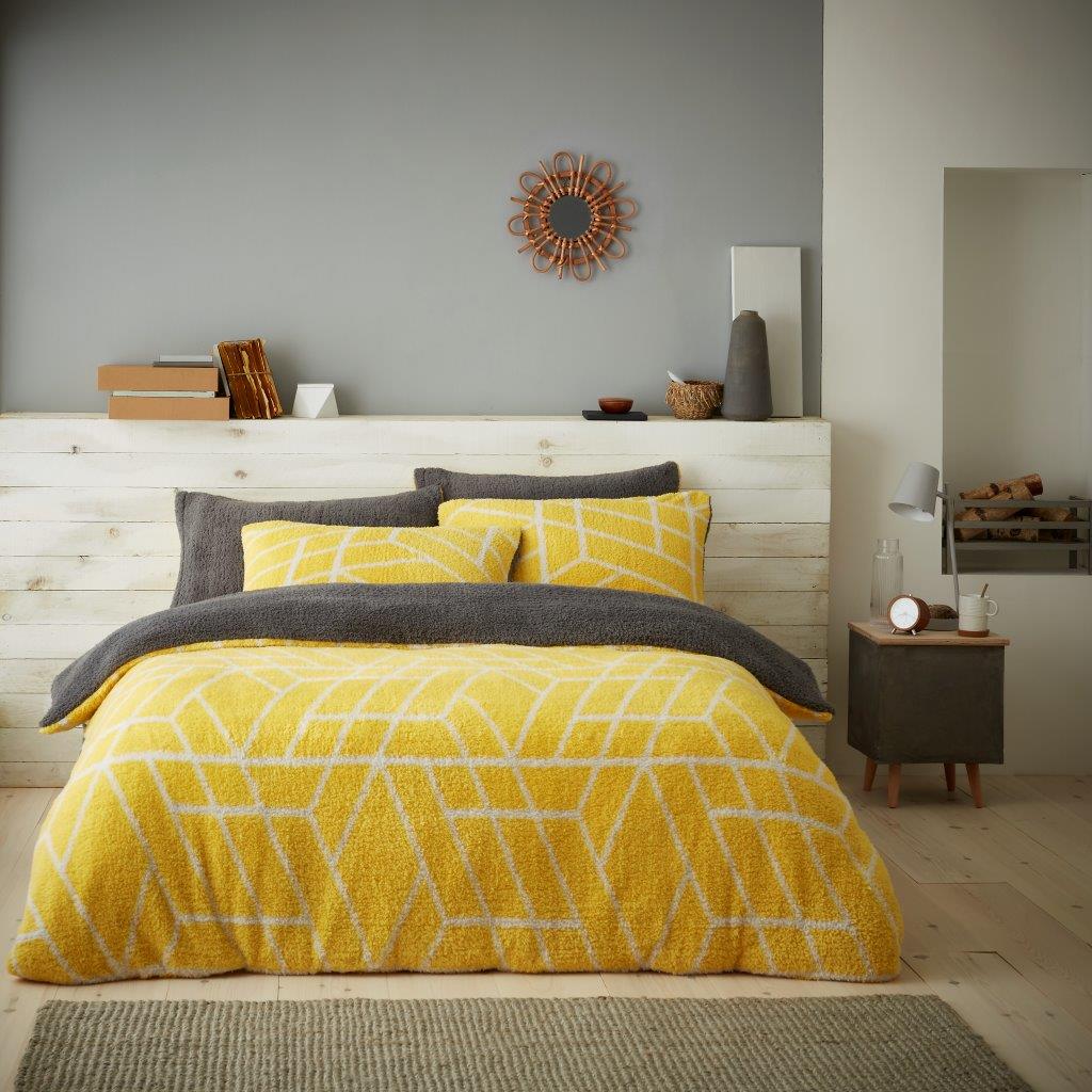 Teddy Fleece Ely Geometric Duvet Quilt Cover Bedding Set
