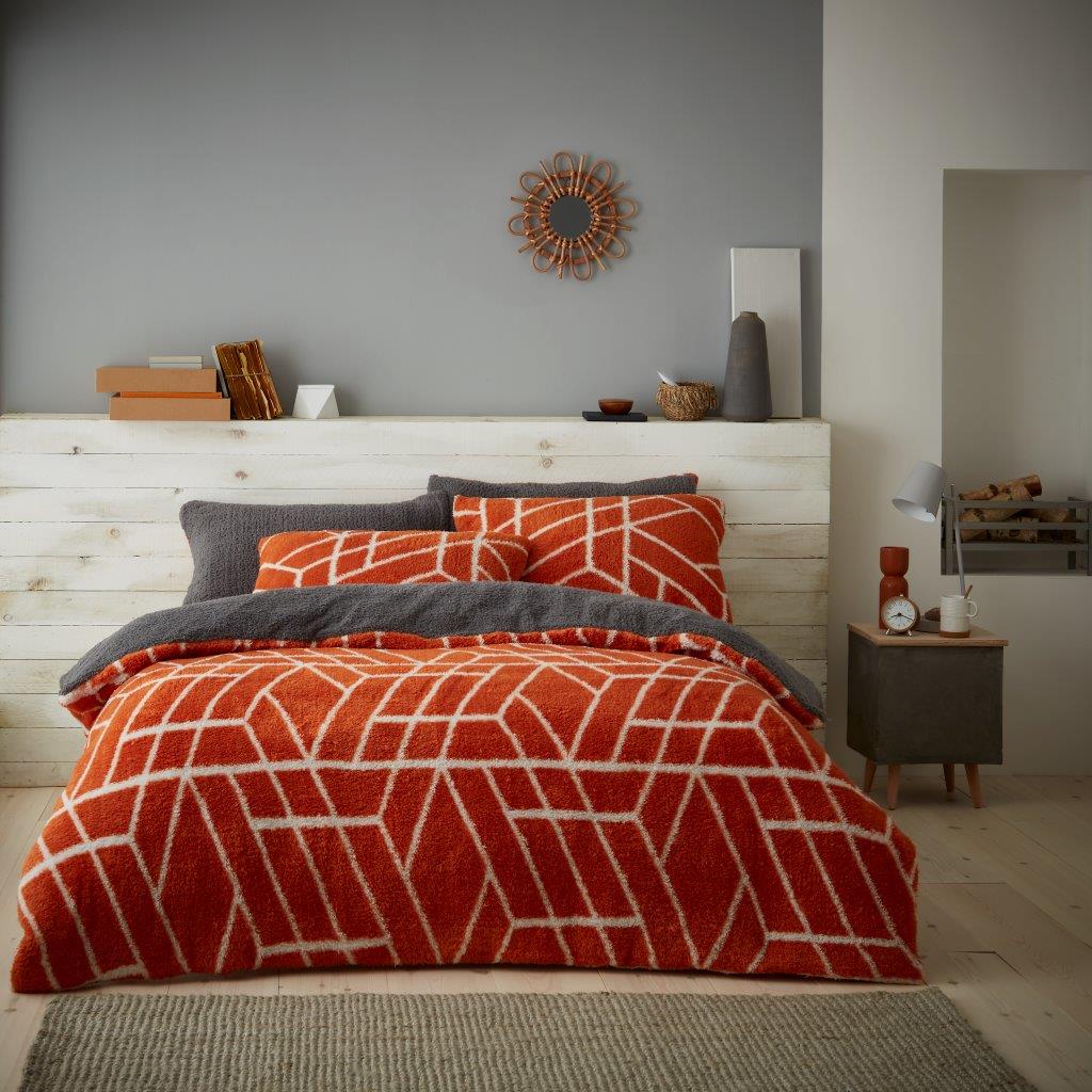 Teddy Fleece Ely Geometric Duvet Quilt Cover Bedding Set