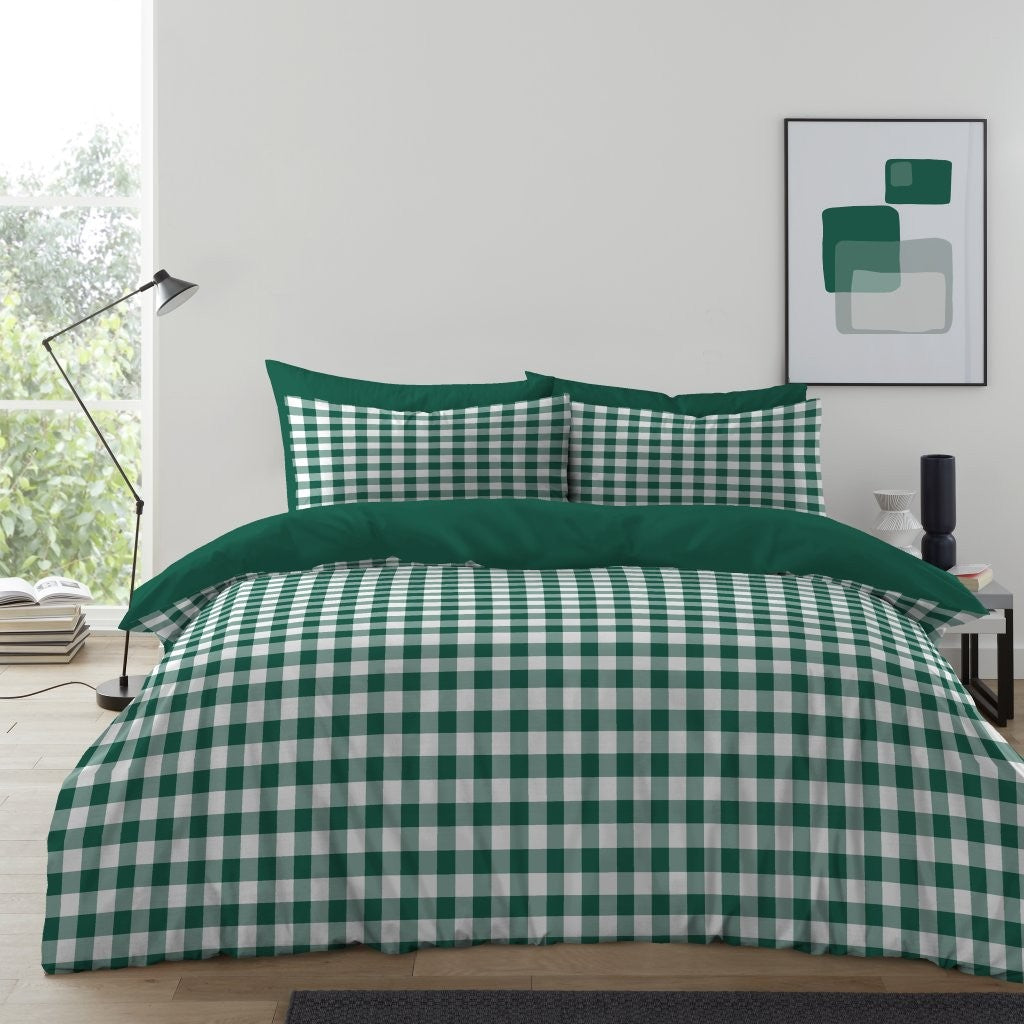 Gingham Check Duvet Cover with Pillowcases Reversible Quilt Bedding Set All Size