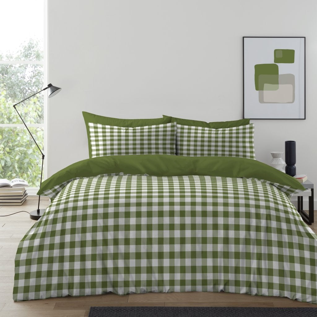 Gingham Check Duvet Cover with Pillowcases Reversible Quilt Bedding Set All Size