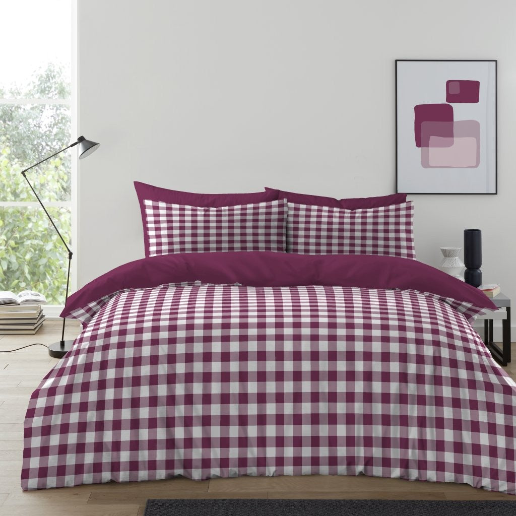 Gingham Check Duvet Cover with Pillowcases Reversible Quilt Bedding Set All Size